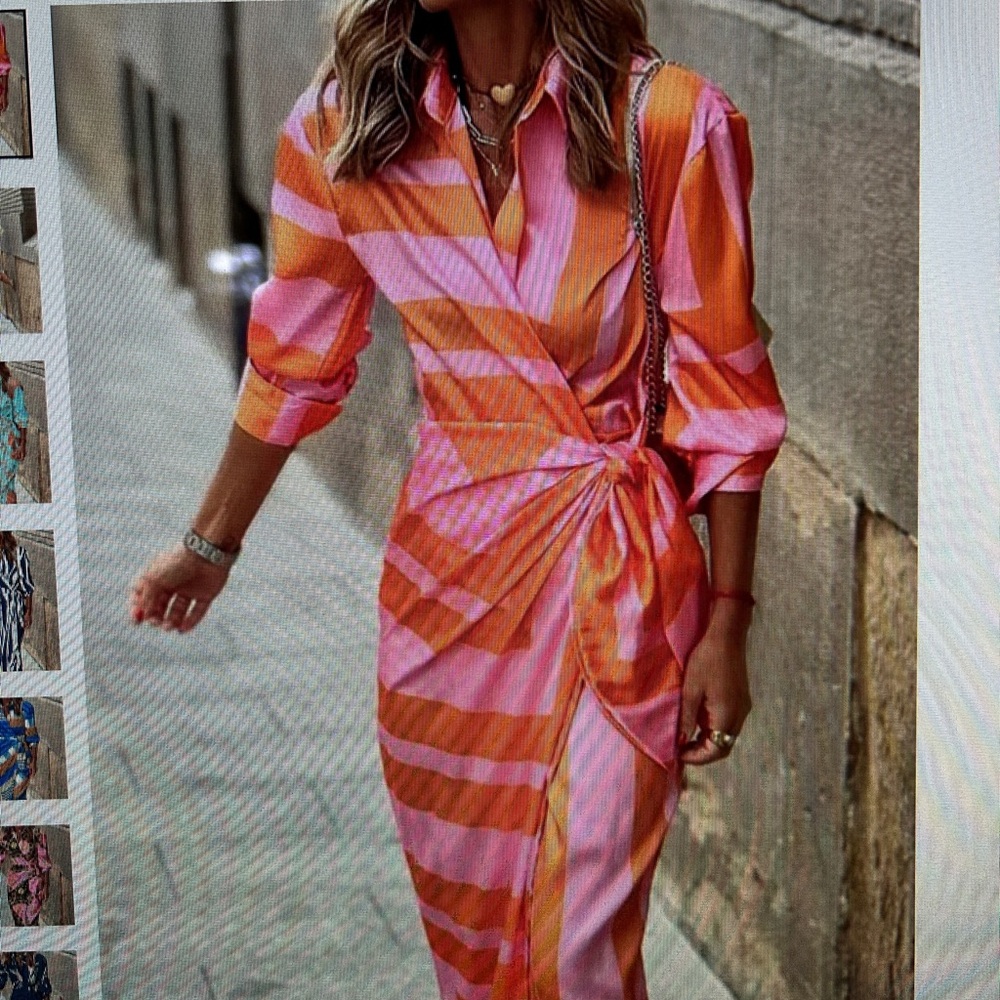 Stylish Pink and Orange Wrap Dress